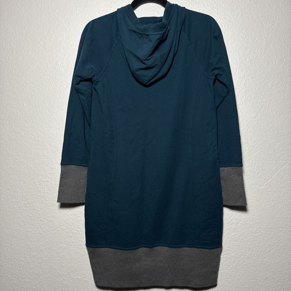 Toad & Co BFT Hooded Dress Womens Medium Teal Long Sleeve Pocket Organic Cotton - Picture 2 of 5